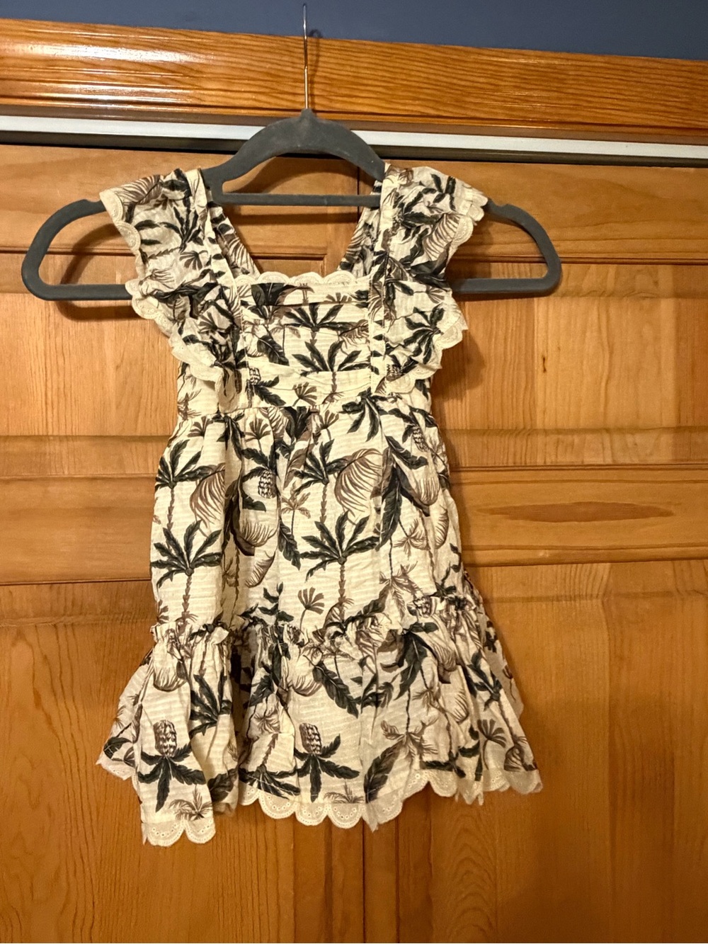 Tommy Bahama Cream Tropical Leaf Ruffle Dress
